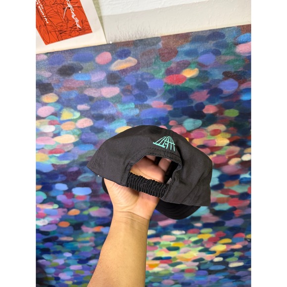 Vintage Style ROCK Block Embroidery Black Strapback Hat Made in USA Mens Cap - Picture 3 of 4